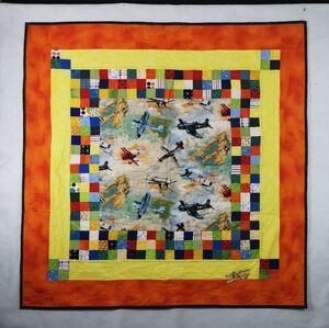 Handmade Boy Toddler Quilt 41”x41” Crib Blanket Airplanes Colorful Nursery USA